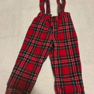 Janie and Jack Red Plaid Overalls